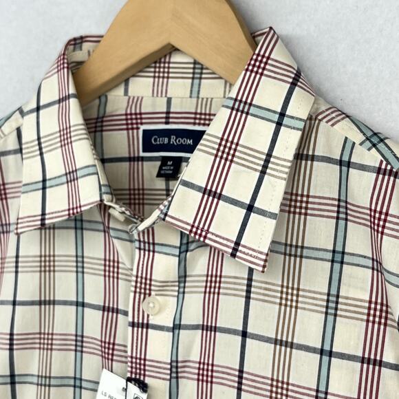 CLUB ROOM Shirt Mens M Palermo Plaid Button Up Refined Woven Winter Ivory NEW - Picture 3 of 16